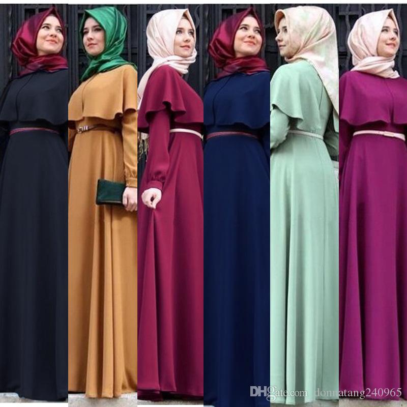 Mulheres muçulmanas abaya Estilo Étnico Mulheres Roupas Muçulmanas O-pescoço Capa Sólida Solto Manga Comprida Maxi Vestidos
