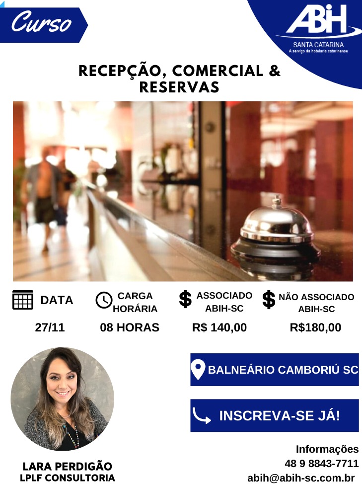 Curso em Balneário Camboriú SC – Recepção, Comercial e Reservas
